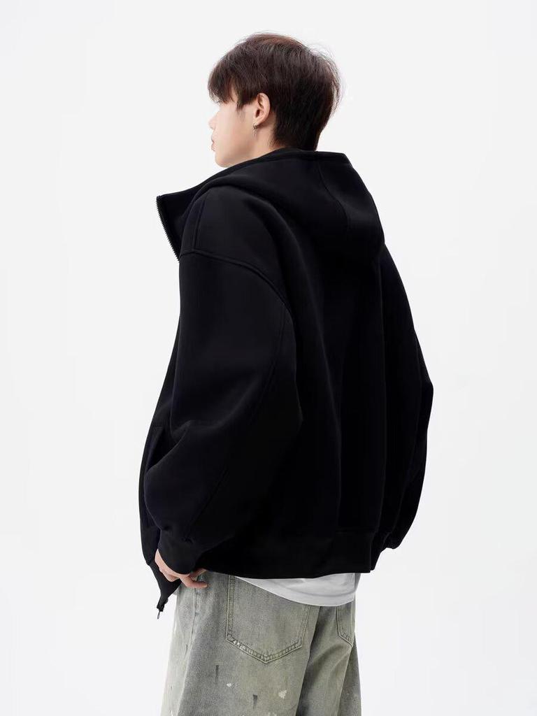 Trendy American High Street Double Zipper Basic Heavyweight Loose Cardigan Hoodie