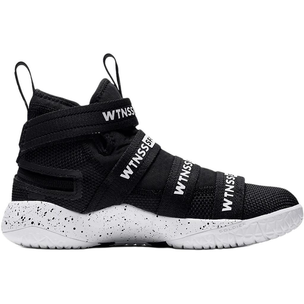 Nike Zoom Soldier 11 Round Toe Flat Sole Non-Slip Shock Absorption High Top Kids Basketball Shoes Kids Basketball Shoes Black White AJ6985-002