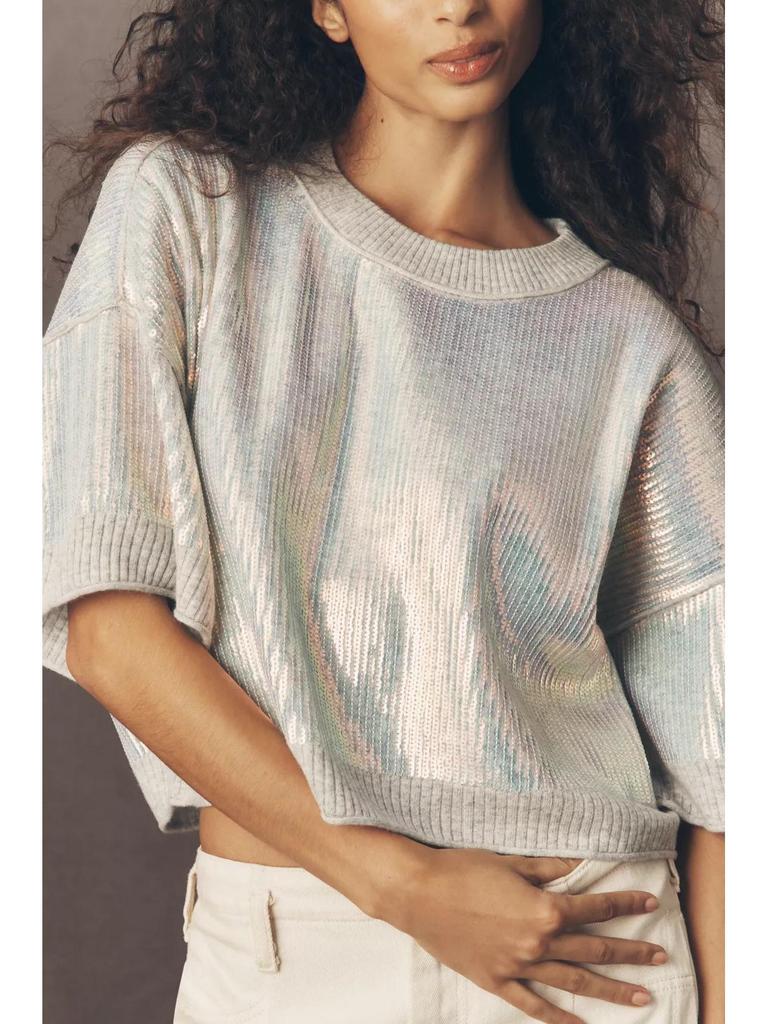 Summer 2026 Women's Solid Color Sequin Short Sleeve T-Shirt