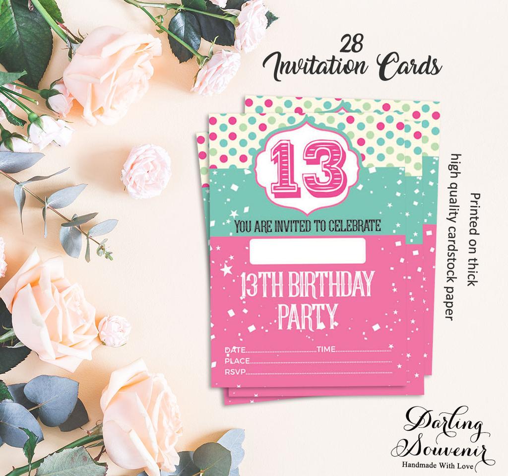 Milá suvenýrní vícebarevná narozeninová pozvánka k vytištění, prázné pozvánky k vyplnění nebo dopsání, párty potřeby, balení 28 kusů 5 x 7