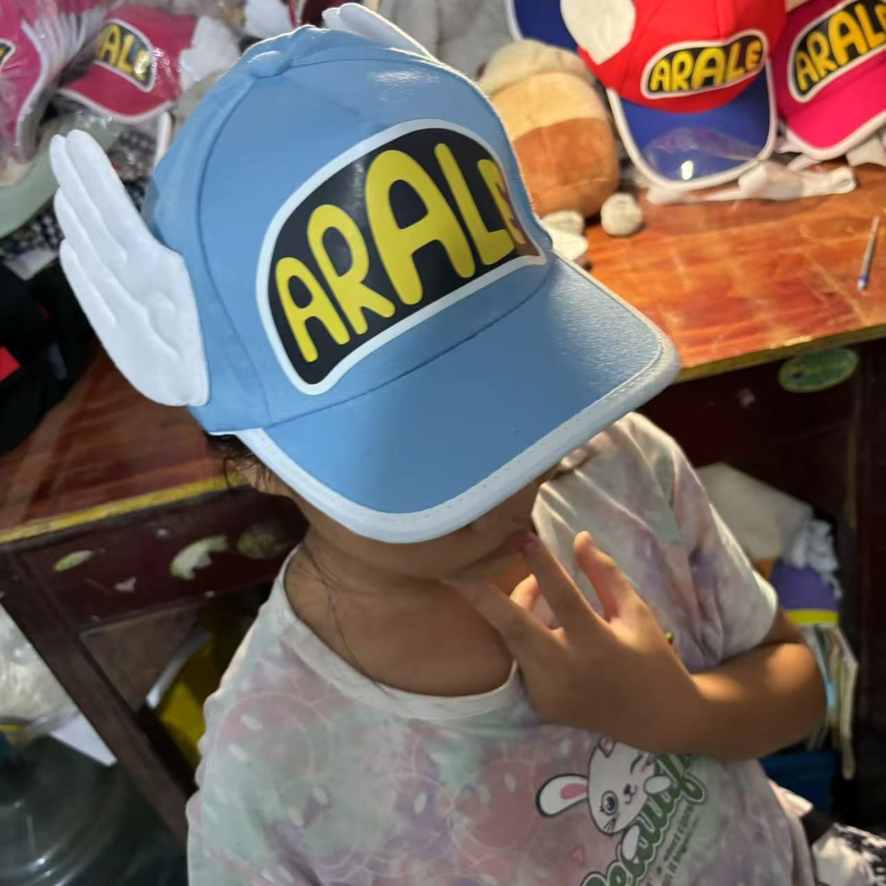 Cute Arale Wings Baseball Cap, Adjustable Cartoon Angel Wing Hat, Casual Sun Hat for Kids and Adults L небесно-голубой