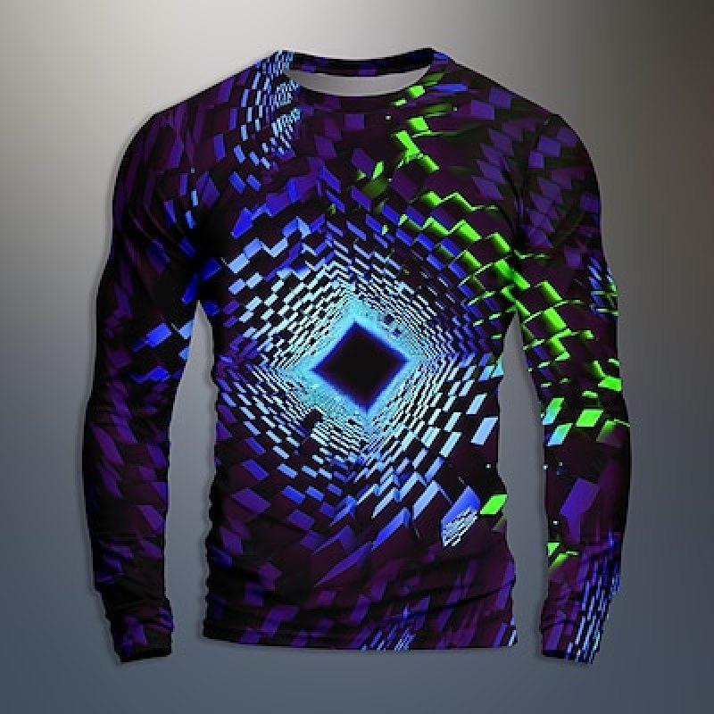Graphic Geometric Optical Artistic Men's 3D Print Casual Holiday T shirt Long Sleeve Crew Neck Shirt Fall Spring