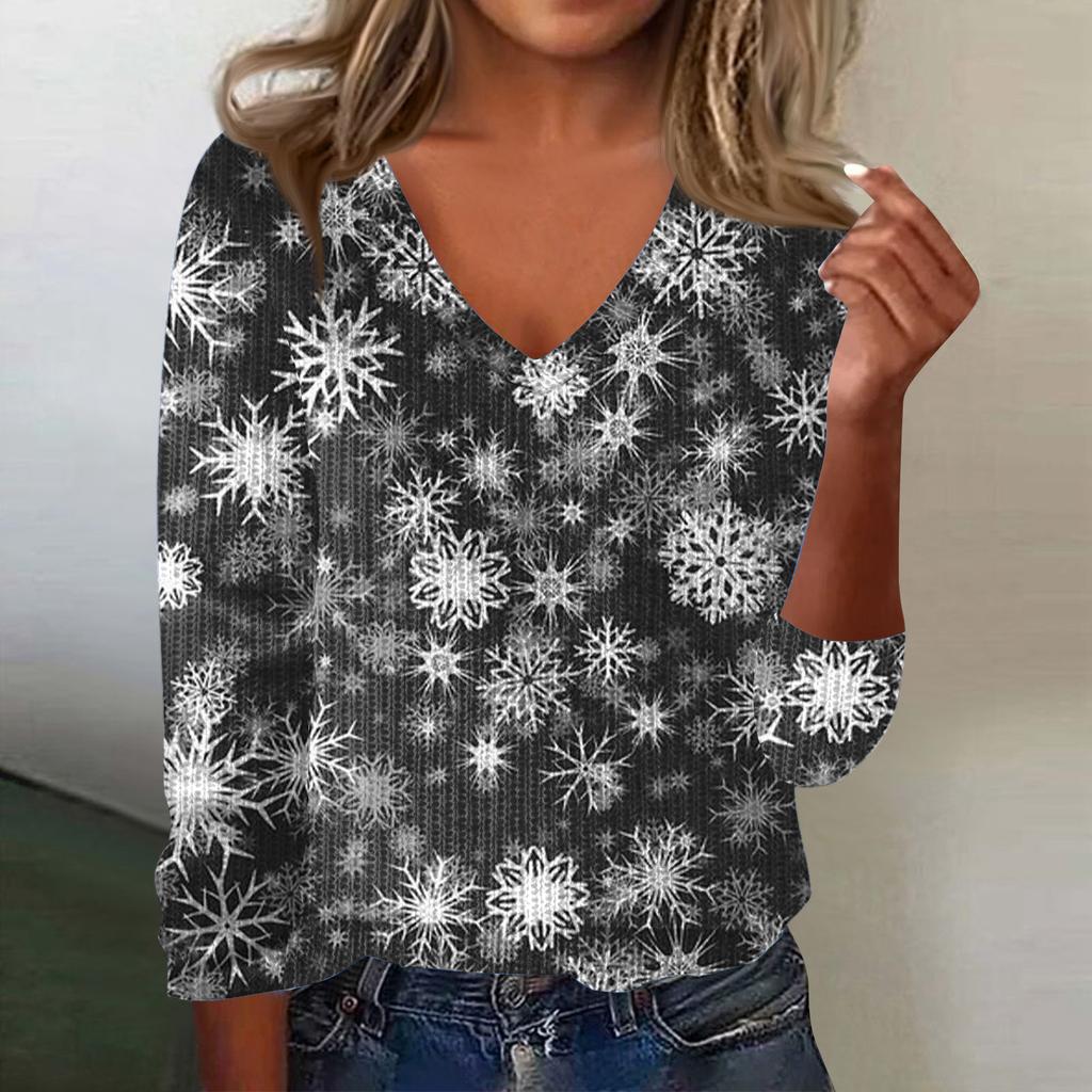 Women's Cute Sweatshirt Knitted Fashion Casual V-neck Long-sleeved Cozy Print Top