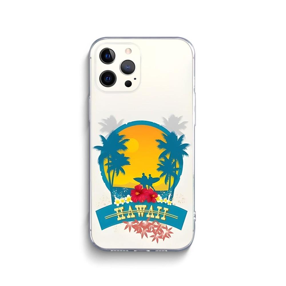 Hawaii Travel Seaside Phone Case For iPhone 15,14,13,12,11 Plus,Pro,Max,XR,XS,X,7,8 Plus,SE,Mini Transparent Silicone Soft