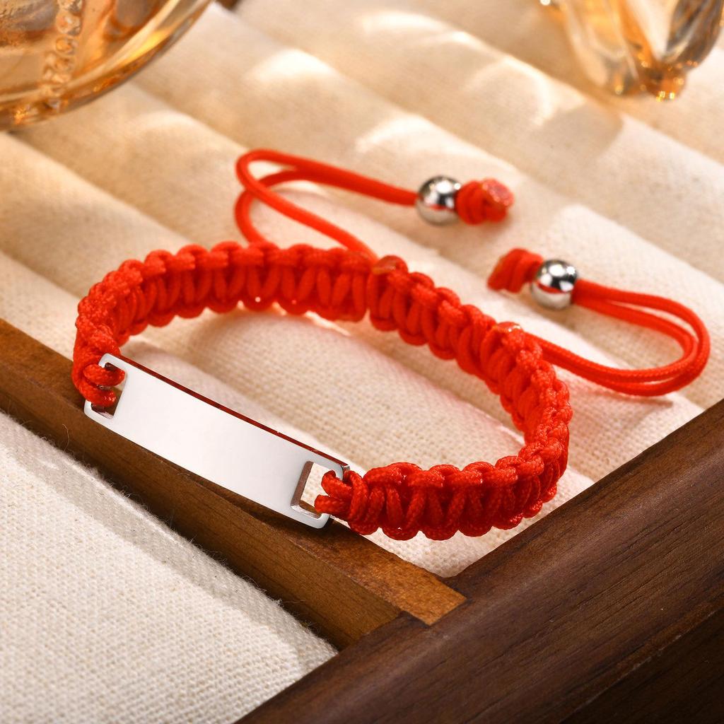 Rose Gold Adjustable Children's Bracelet with Stainless Steel Curved Plate & Red Nylon Rope (Style BR-1151)
