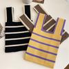 Student Handmade Wide Stripe Plaid Tote Bag Knit Handbag Shopping Bags Knot Wrist Bag