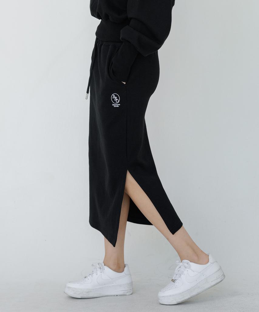 AWESOME STUDIO Women'S Sweat Long Skirt Black