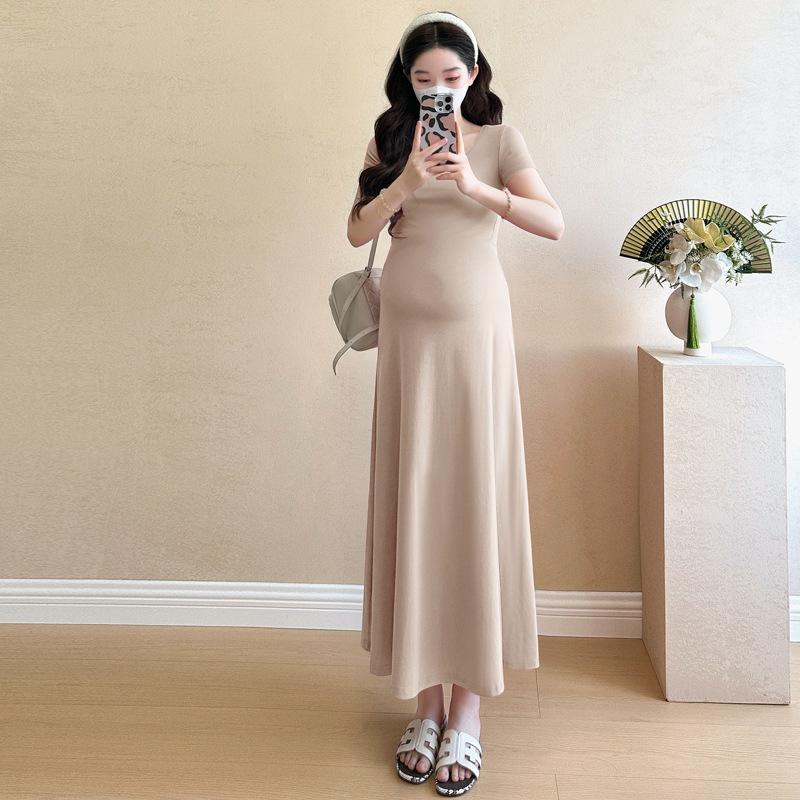 Chic French Modal Pink Maternity Summer Dress - Light Luxury, High-End Elegance L
