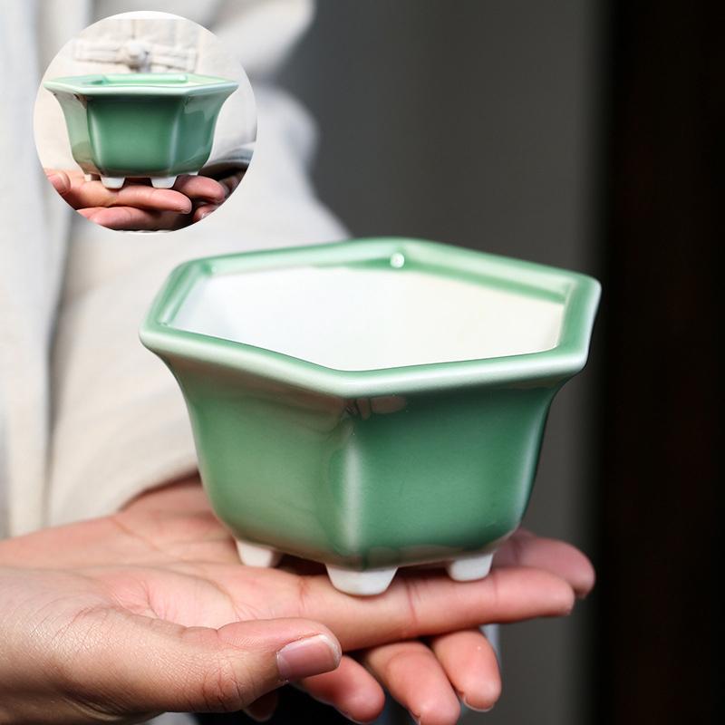 Mini Ceramic Flower Pot Bowl with Hole Ceramic Pottery Planter Thick Glazed Handmade Thick Glazed for Home Garden Decoration