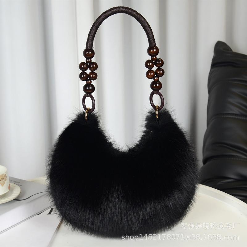 Fashion plush bag autumn and winter portable long hair bag cute bag messenger bag single shoulder hair bag niche