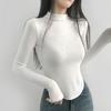 tops Women's Korean Fashion Tops Cut and Sew Long Sleeve Cropped Tight Slim Stretchy Single Color Plain Affordable Simple Feminine Casual Autumn