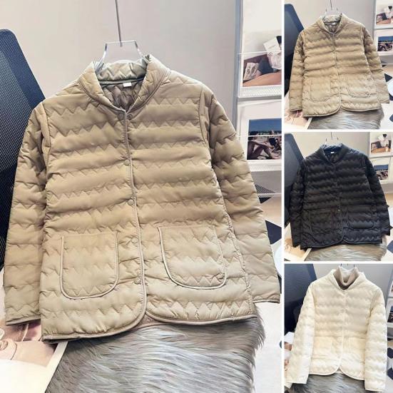 Women's Quilted Down Jacket Lightweight Long Sleeve Puffer Coat Button Down Winter Outerwear with Pockets