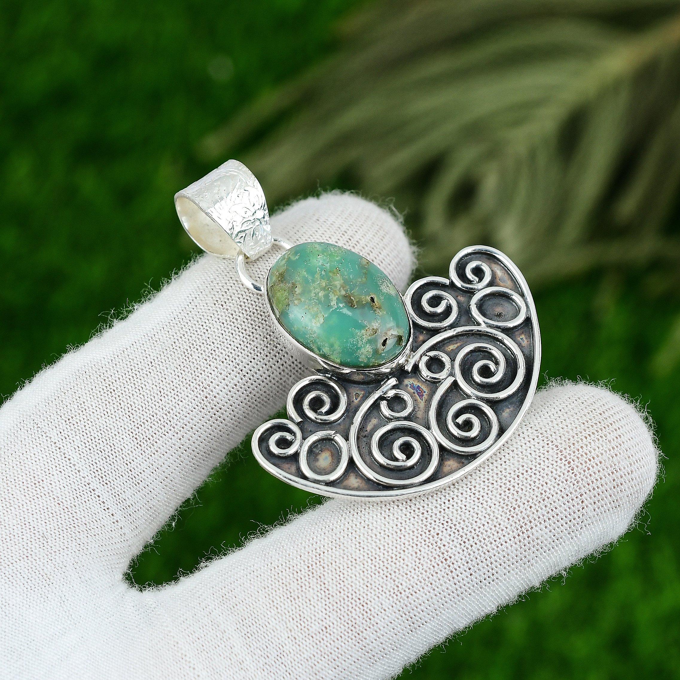 

Sisters Day Sale Sterling Silver Heart Chakra Natural Chrysoprase Wife Pendant