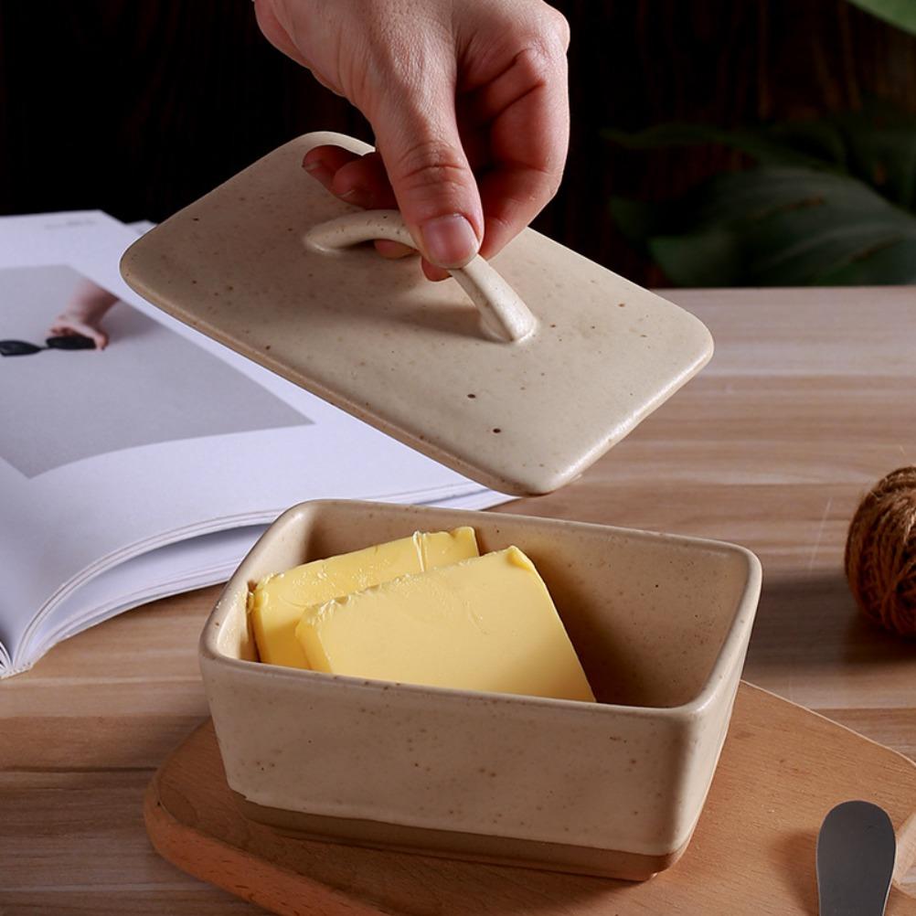 Vintage Ceramic Butter Box Butter Dish Square Cream Box with Lid Plate Multi Functional Cheese Storage Box Kitchen Accessories