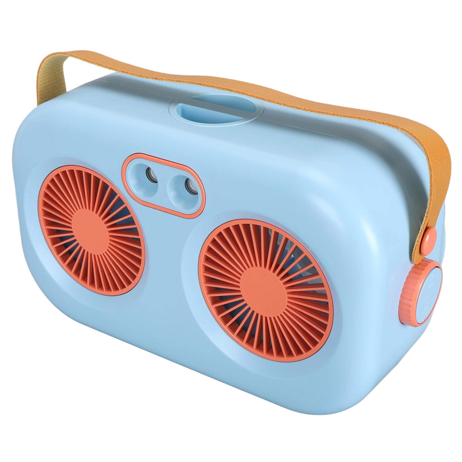 

Вентилятор для тумана с двумя выходами воздуха, 3 скорости, тихий перезаряжаемый портативный вентилятор для тумана для спальни и офиса синий