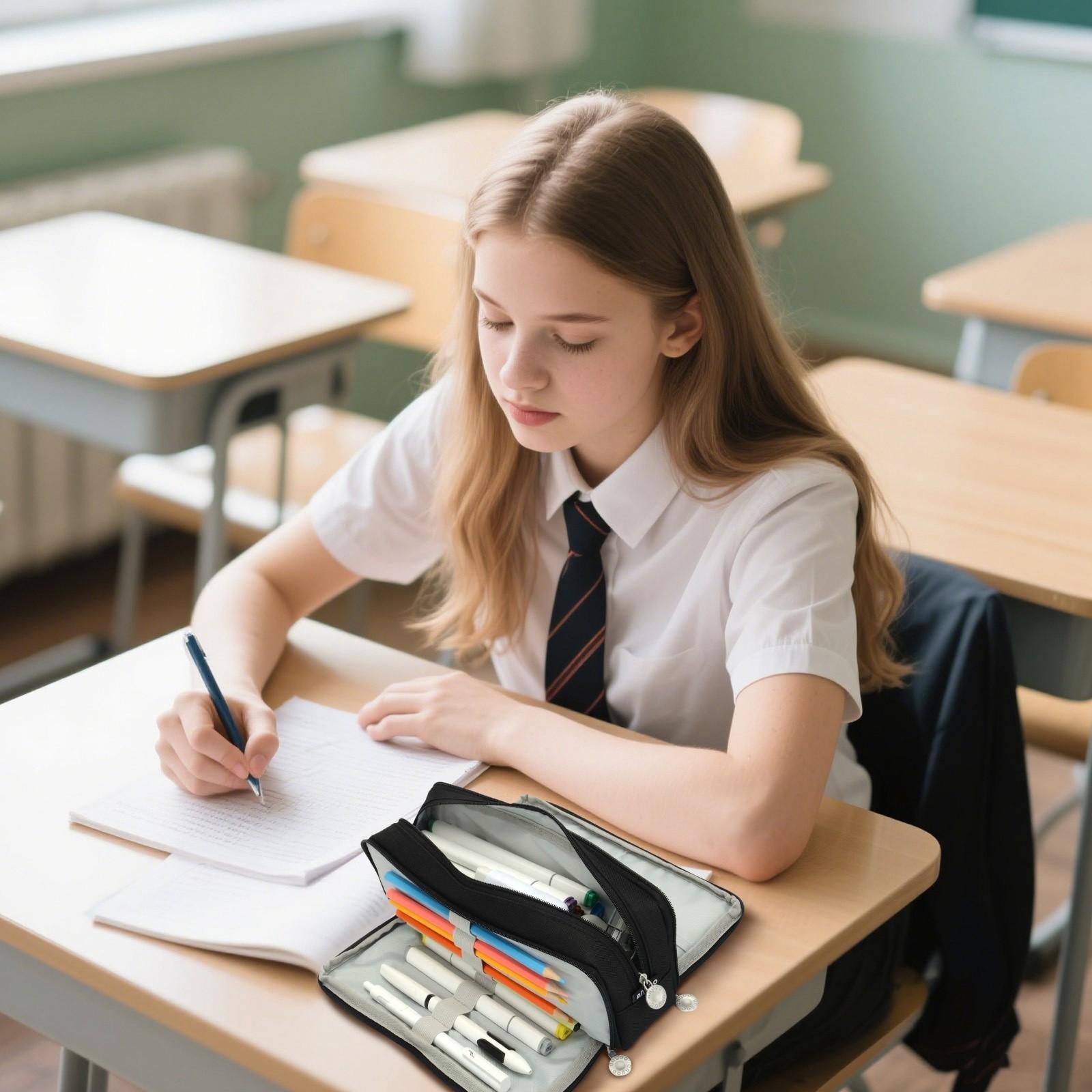 

Large Capacity Pencil Case Stationery Box Junior High School Students High School Students Girls Multifunctional Pencil Bag One Size чорний