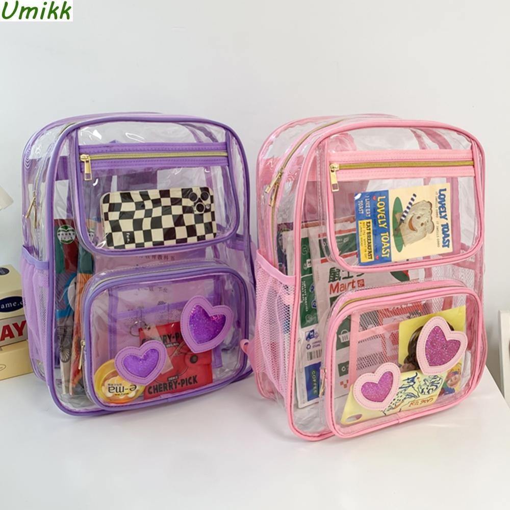 

Прозрачный рюкзак из ПВХ, прозрачный школьный рюкзак, прочный, прозрачный, большая вместимость с рисунком сердца для студентов