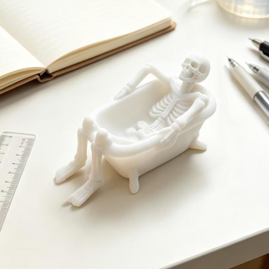 Funny Bathtub Decor Realistic Skeleton Statue, Scary Prank Toy for Desk Haunted Trick Toys House Decor, Spooky Mini Skull Ornament Party Halloween