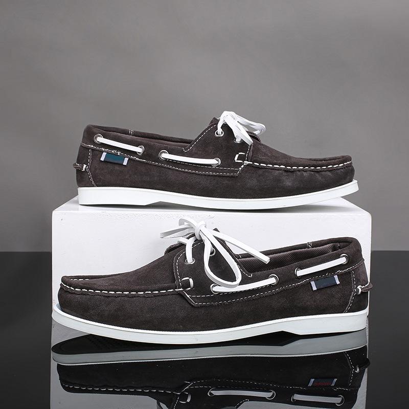 Men's Plus Size Genuine Leather Boat Shoes - British Style, Versatile Casual Lace-up Shoes