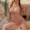 Erotic Lingerie, Sexy Halter Lace Seductive Steel Ring Gathering Deep V Nightgown, Hot See-through Pajamas 8752