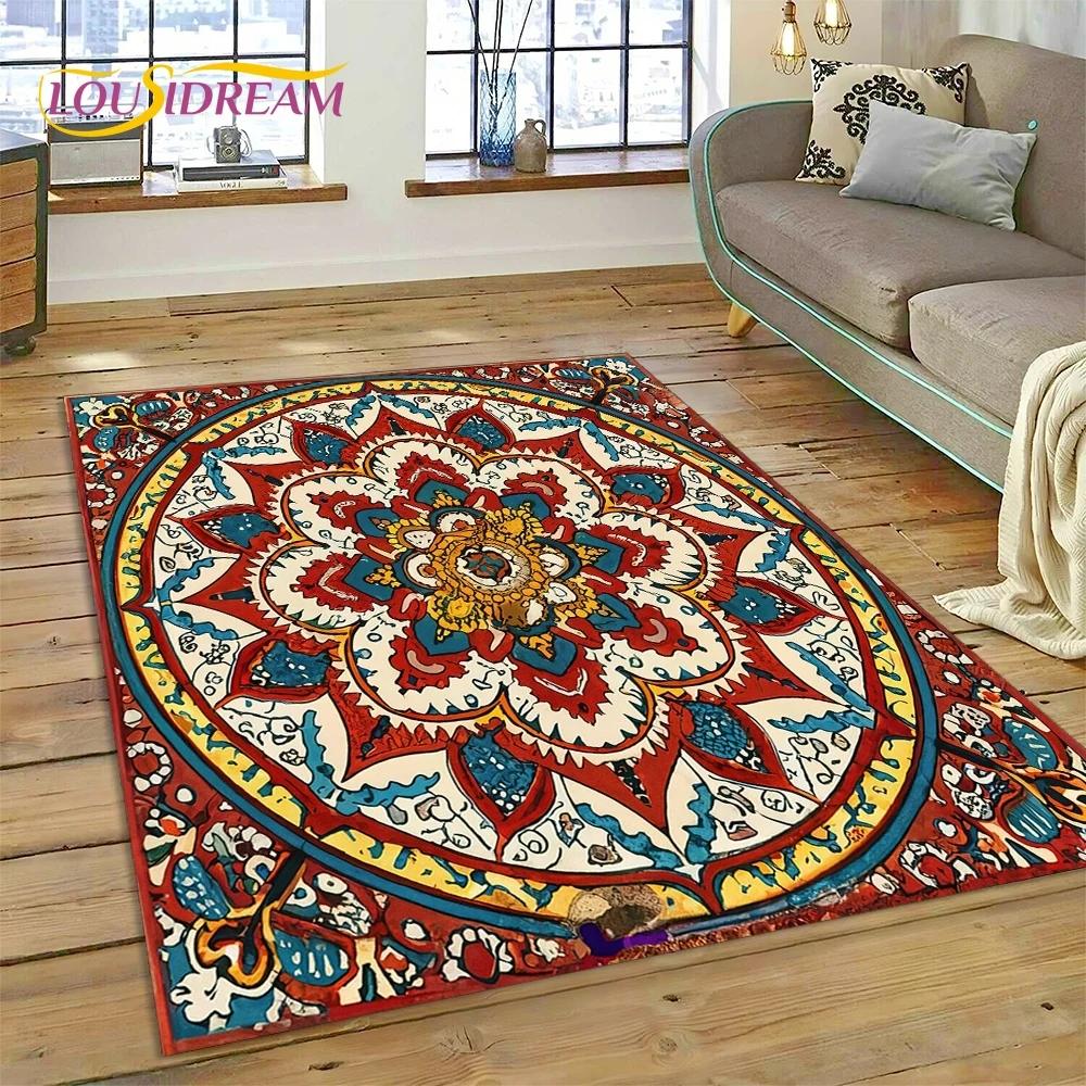 3D Turkey Persian Bohemian Mandala Flower Koberec do ložnice Obývací pokoj Domácí Dekorace na pohovku,Děti Large Decor Floor Mat