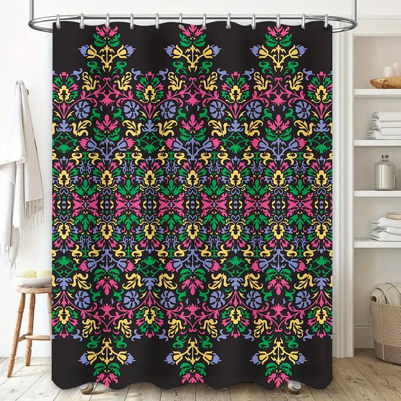 Black Shower Curtain with Vivid Print Bath Accessories for Home Decor
