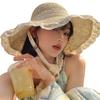 1PC French Straw Hat Women's 2025 Summer New Breathable Lace Straw Hat Lace-up Hollow Straw Hat
