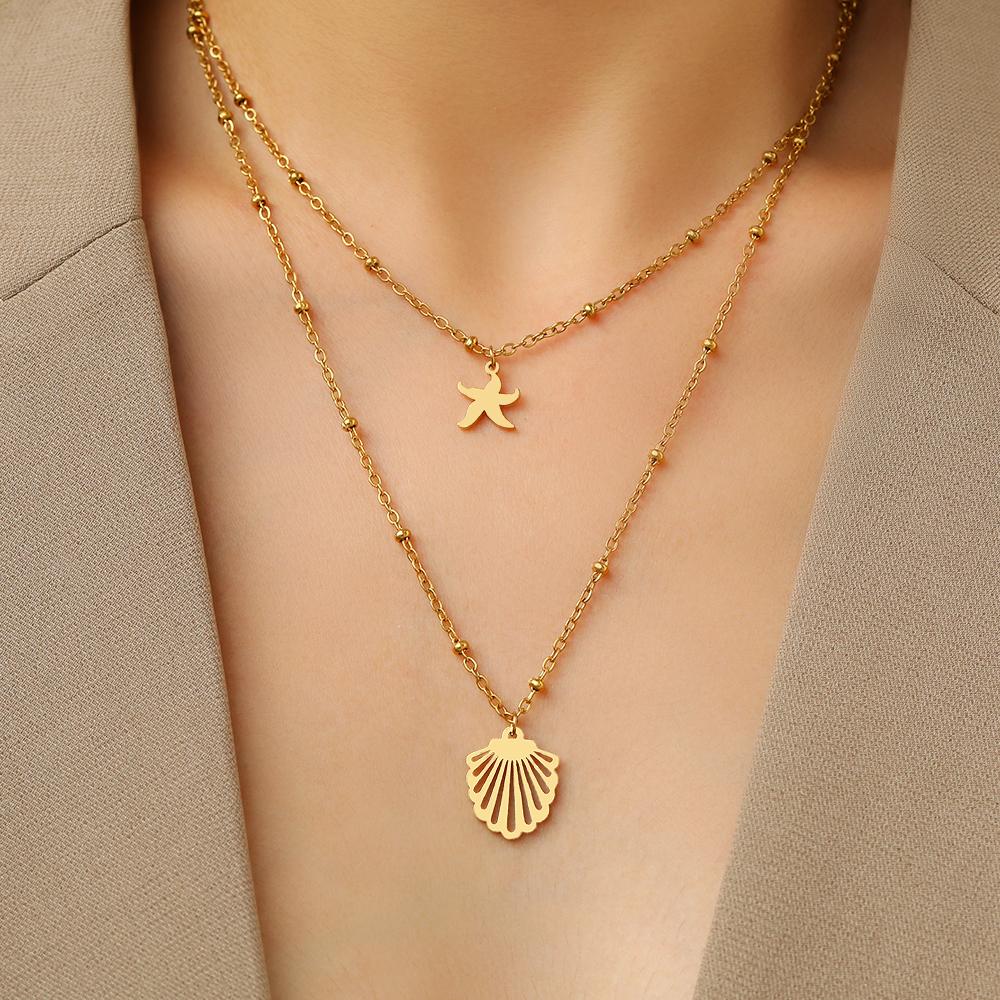 

Ожерелья из нержавеющей стали, изысканная подвеска в виде ракушки, морской звезды, бусины, цепочка для свитера, корейское модное ожерелье для женщин, ювелирные изделия, подарок