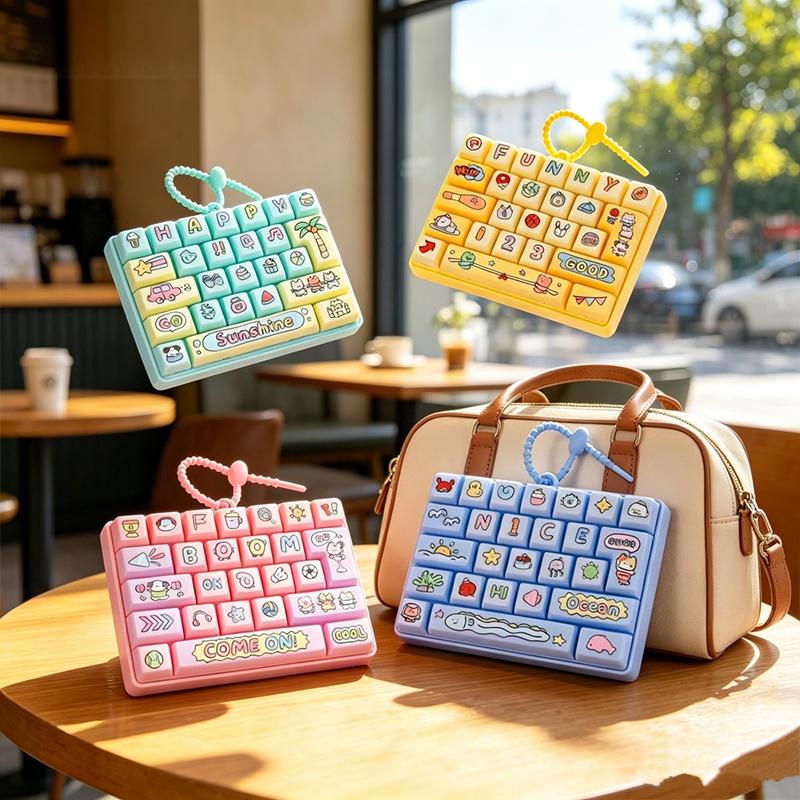 Soft Silicone 26 Keys Keyboard Fidget Toy Keychain Anti Anxiety Stress Relief Bag Pendant for Kids Adults Party Favor