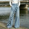 Women Denim Trousers, Wide Leg Elastic Waist Casual Pants, Soft Comfortable Loose Fit Trousers for Daily Wear Street Party