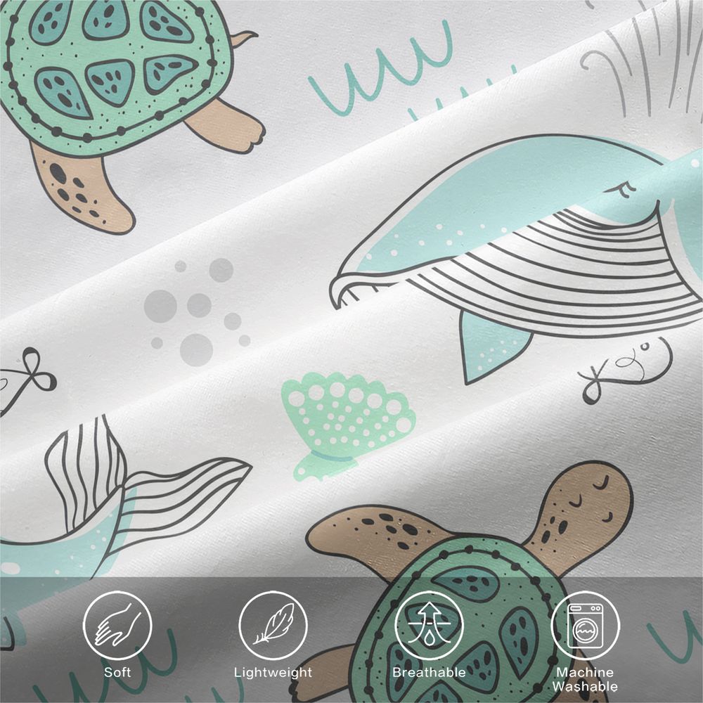 Cute Whale and Turtle Print Duvet Cover Set (1 Duvet Cover & 1/2 Pillowcase) Soft Kids Bedding Set Ocean Room Decor