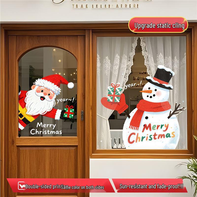 Santa Claus Wall Stickers: Cute Cartoon Christmas Decorations for Windows and Shop Layouts