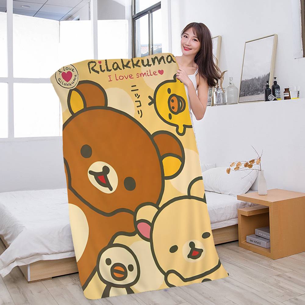 Cute Rilakkuma Bear Microfiber Printed Beach Towel Mountain Climbing Yoga Beach Swimming Running Absorbent Soft Towel