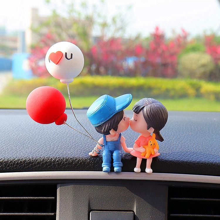 Car Decoration Cute Cartoon Couples Car Mirror Accessories Action Figure Figurines Balloon Ornament Auto Interior Dashboard Gift