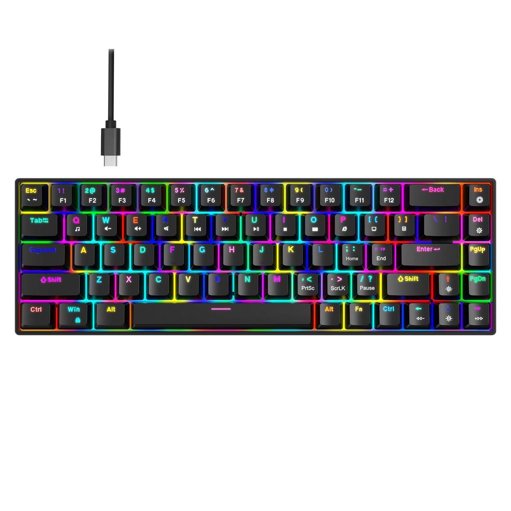 68 Keys Wired Mechanical Keyboard RGB Backlit Hot-Swappable Compact Design for   Gaming