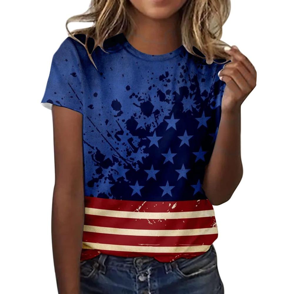 

American Flag Pattern3D Digital Printed Women s Fashionable Round Neck Short Sleeved T-shirt XS