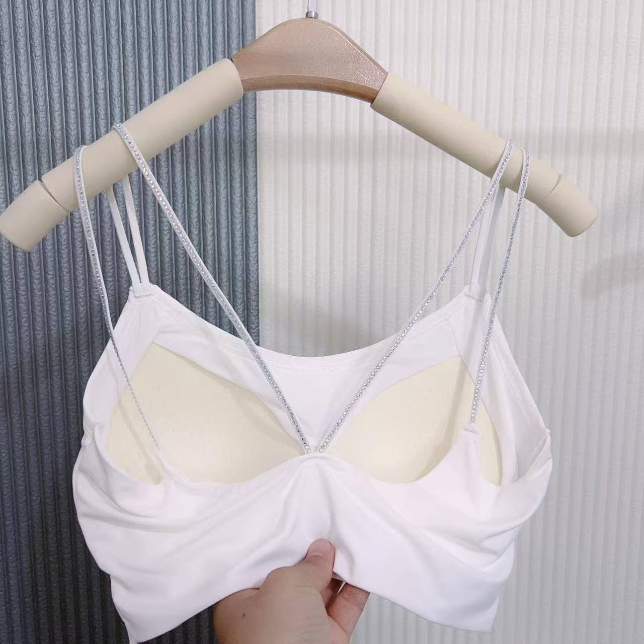 Беспроводной бесшовный бюстгальтер-бандо из ледяного шелка, украшенный стразами Small 90-130 lbs