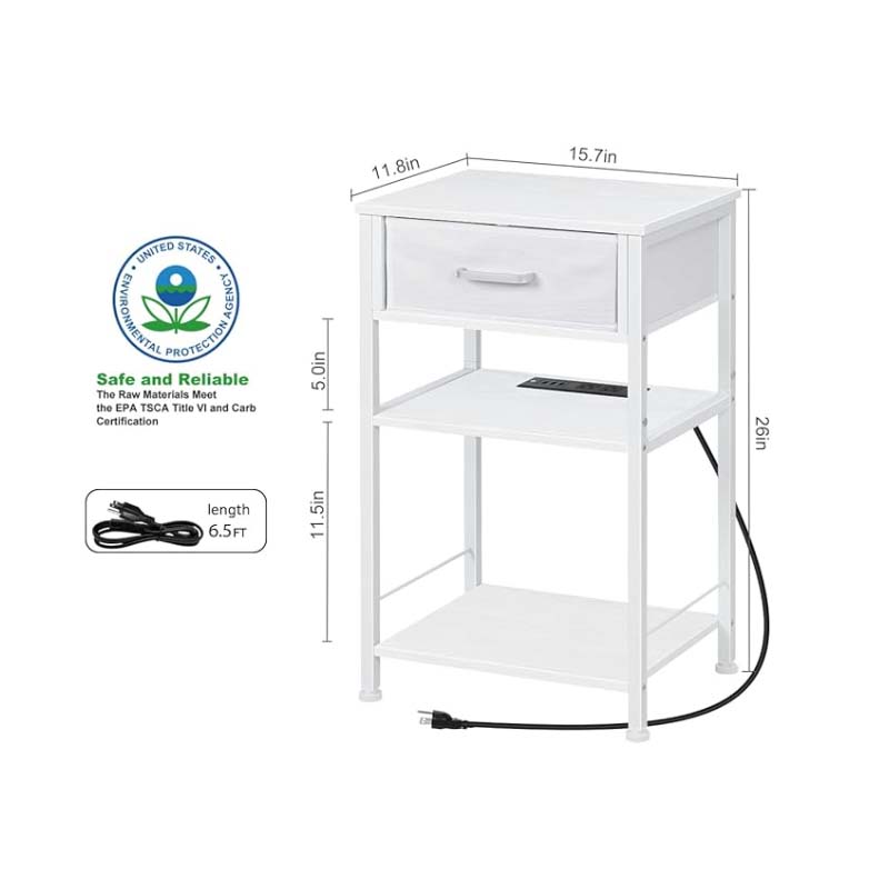 Nightstands with Charging Station,End Tables Living Room with USB Ports and Outlets Nightstand for Small Spaces Fabric Drawer