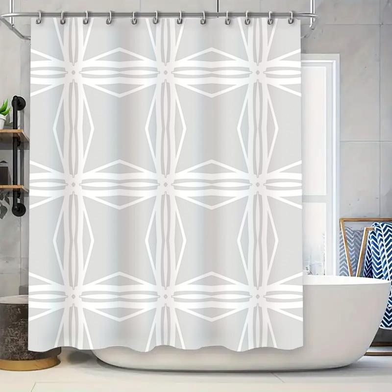 

Modern Geometric Shower Curtain White Gray Bath Decor With Striped Pattern For Bathroom Set Includes Rod Rings (180X240Cm) W60H190(CM)-1 Pcs