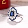 Huitan Retro Blue Rings Women Anniversary Evening Party Dazzling Cubic Zirconia  Color Elegant Lady's Ring Vintage Jewelry