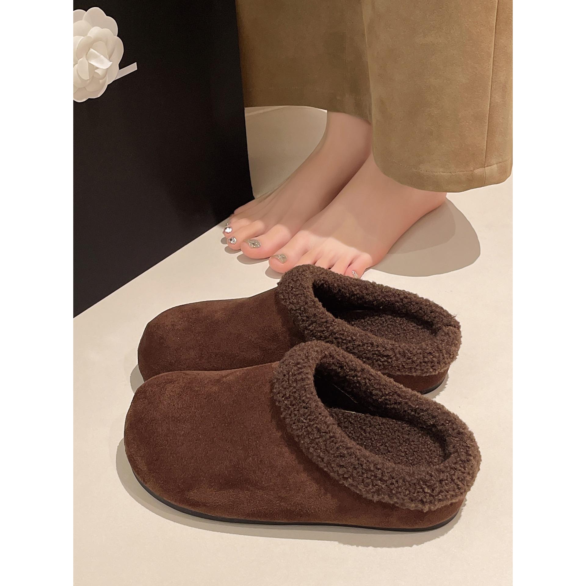 Wang Fan thick-bottomed fluffy slippers winter warm and piled non-slip Birkenstock cotton mop 40 хаки 3400₽