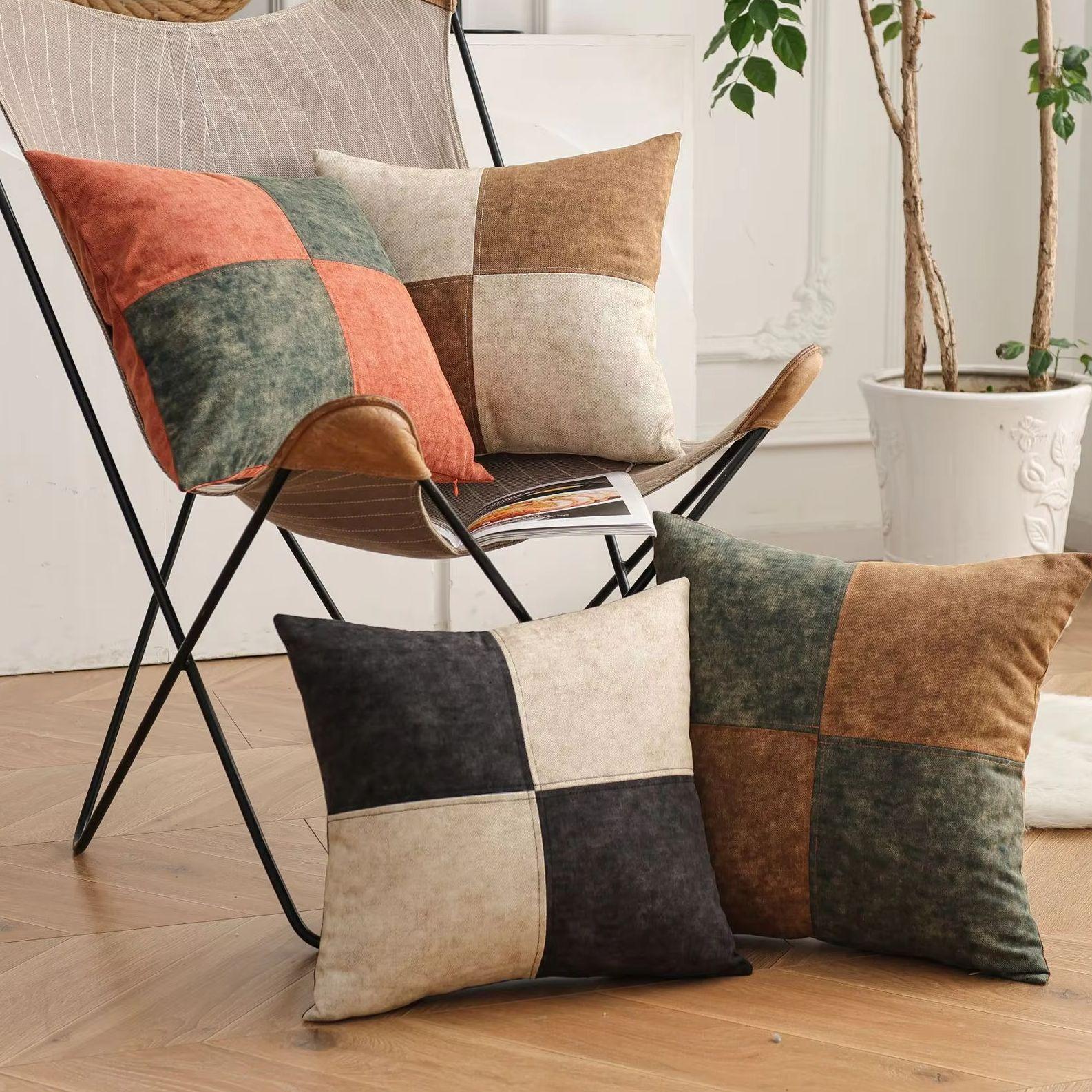 Jmg Clothing Unisex Vintage Patchwork Throw Pillow Covers 18X18 Inch Rustic Farmhouse Decorative Cushion Cover For Home And Cabin Sofa Decor