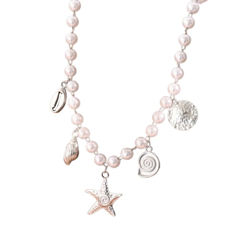 Chic Marine Jewelry Starfish Pendant Necklace Made With Sturdy Alloy And Realistic Faux Pearls Design for Parties