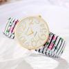 3pcs/set Women's Fashion Personalized Printed Elastic Band Trendy Casual Digital Dial Quartz Watch Combination Set No Box