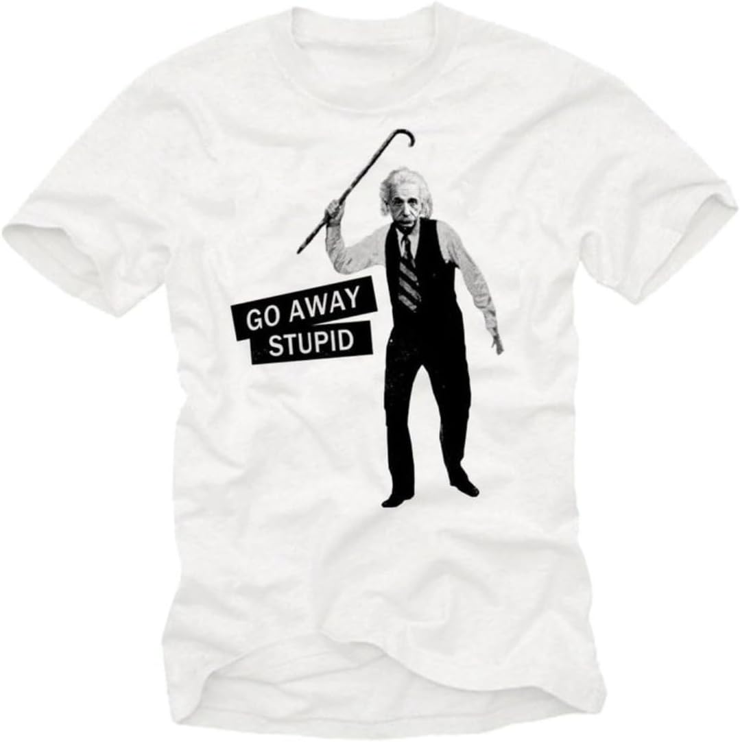 Men s Go Away Stupid Funny Albert Einstein Graphic White Tee S разноцветный