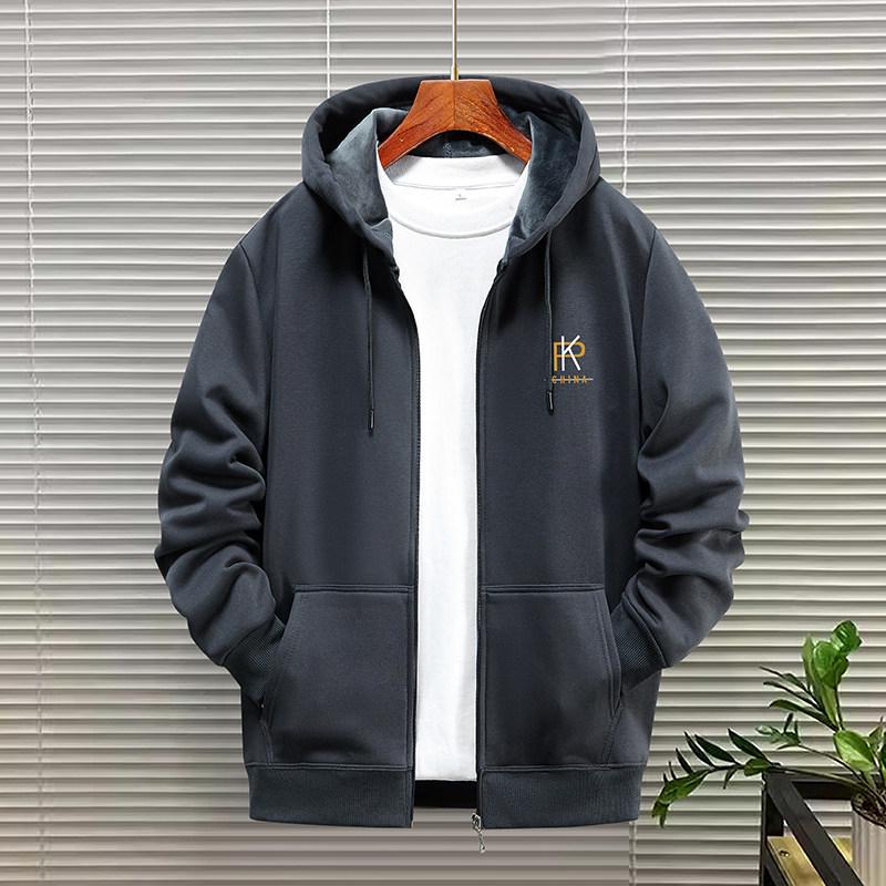 Men's Woodpecker Thickened Velvet Cardigan Hoodie - Loose Fit, Casual Couple Jacket for Spring, Autumn, Winter, Plus Sizes Available.