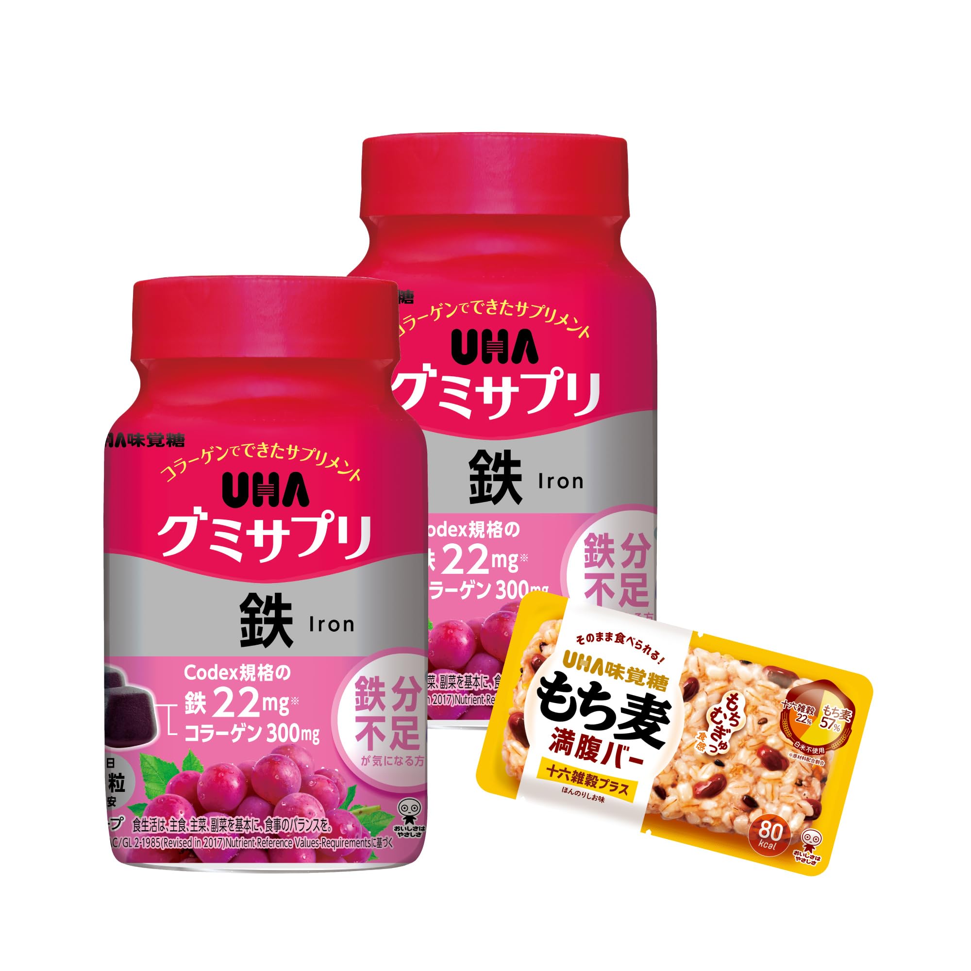 

UHA жевательные витамины с железом, набор из 2 бутылочек, 30-дневный курс с бесплатным подарком белый