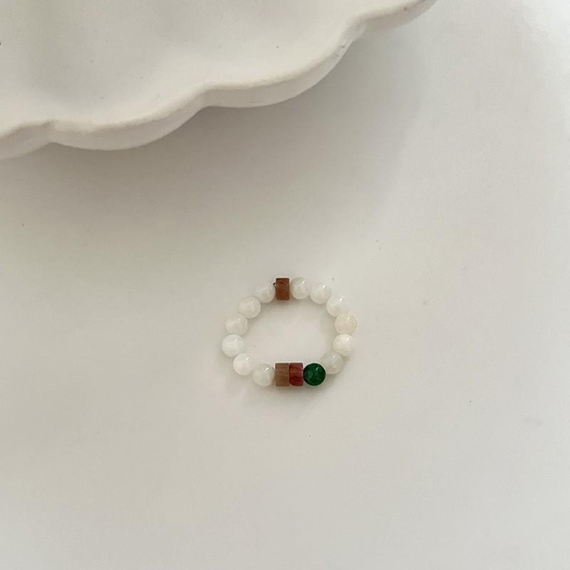 Pearl Beaded Ring Women's Elastic Rope Literary Stacking Index Finger Ring High-end Handmade Ring Jewelry