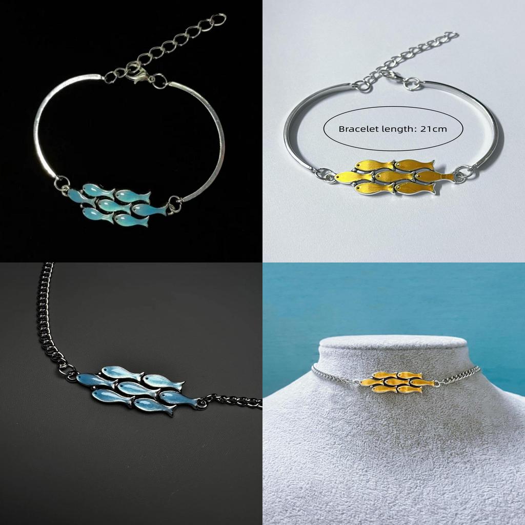 Vintage Silver Necklace With Blue Fish Pendant For Women Fashion Jewelry