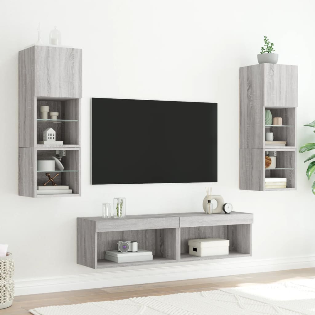 Vidaxl 6-Częściowy Zestaw Mebli Tv Z Led, Szary Dąb Sonoma